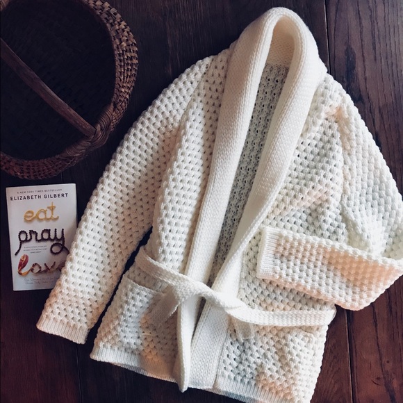 Sweaters - Hand Knitted Cream Cardigan With Belt